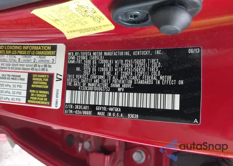 2013 Toyota Venza Xle V6 из США, поврежденный, VIN 4T3ZK3BB1DU062753